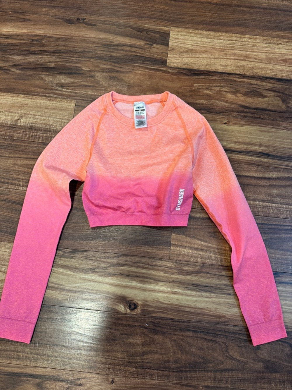 Gymshark Ombre Seamless Long Sleeve Crop Top XS Pink Gradient Workout Top